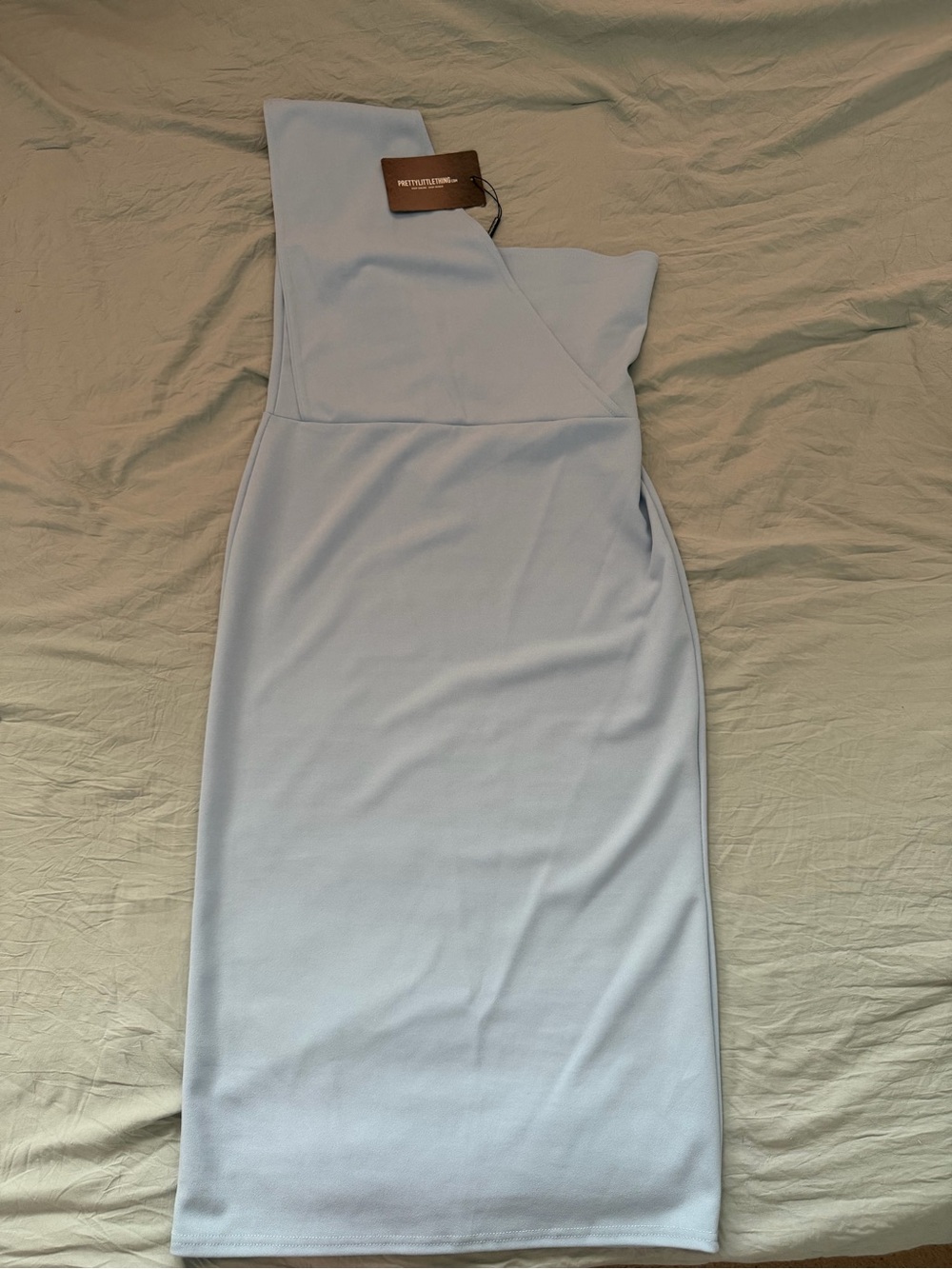 NWT PrettyLittleThing Light Blue Slinky One Shoulder Midi Dress Sz 12/16
